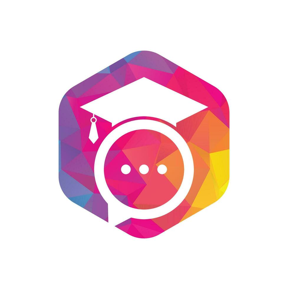 création de logo vectoriel de conversation d'éducation. chapeau de graduation avec la conception d'icône de bulle de chat.