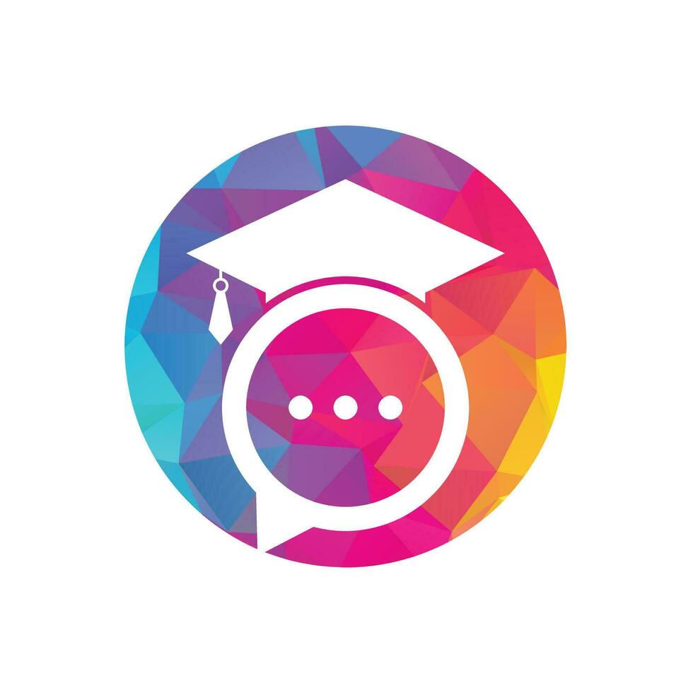 création de logo vectoriel de conversation d'éducation. chapeau de graduation avec la conception d'icône de bulle de chat.