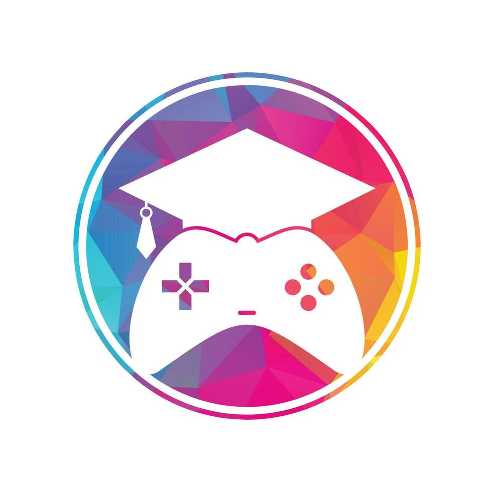 création de logo vectoriel d'éducation de jeu. console de jeu avec conception d'icône de chapeau de graduation.