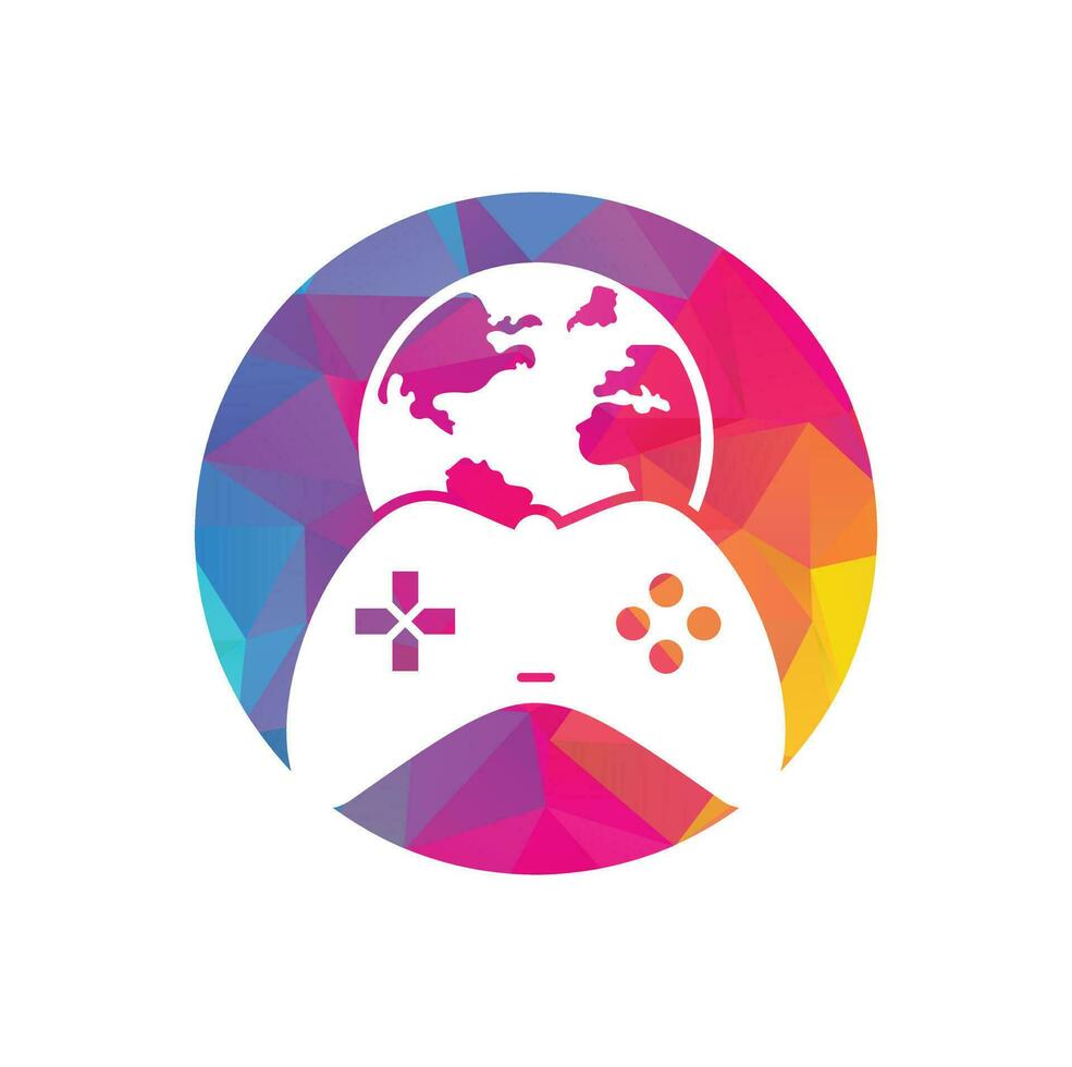 conception d'icône de logo de globe de jeu. logo du monde des joueurs en ligne. globe et icône de bâton de jeu vecteur
