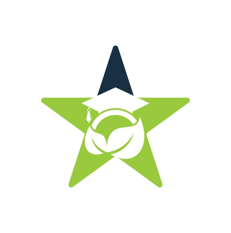 modèle de logo vectoriel de concept de forme d'étoile d'étudiant de nature. feuille avec la conception d'icône vectorielle de modèle de logo de chapeau de graduation.