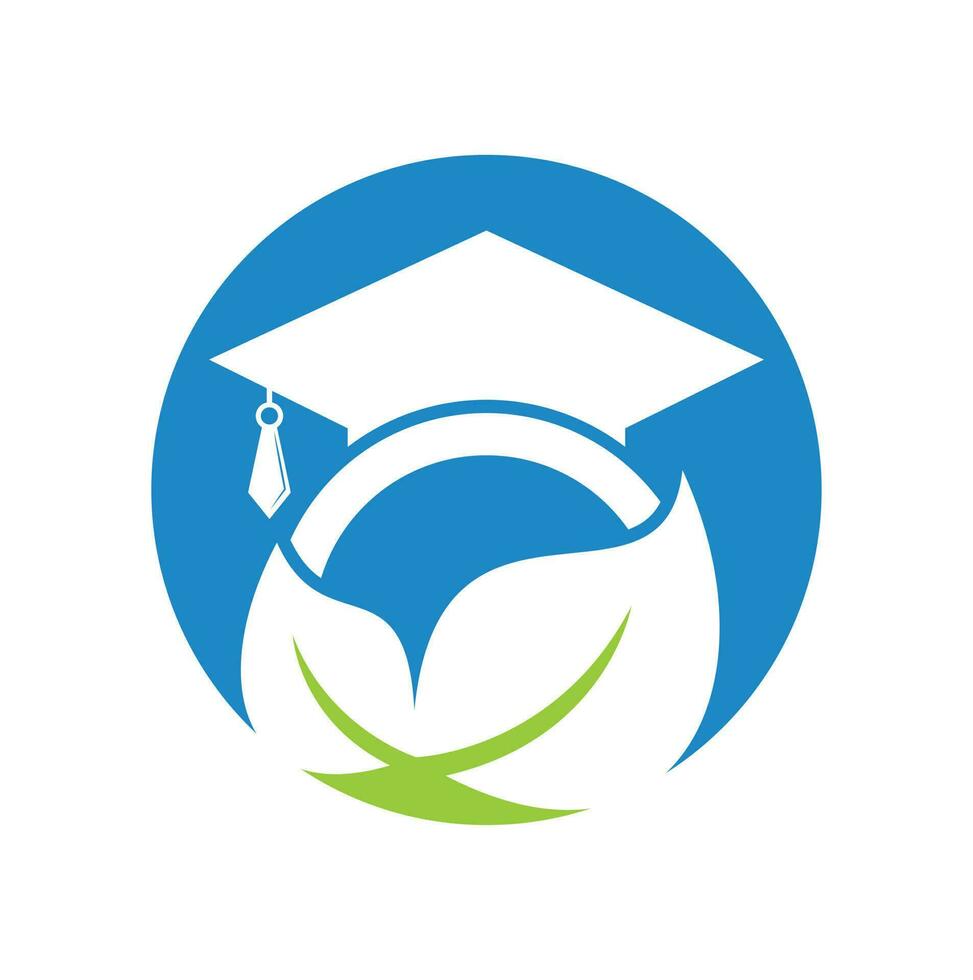 modèle de logo vectoriel étudiant nature. feuille avec la conception d'icône vectorielle de modèle de logo de chapeau de graduation.