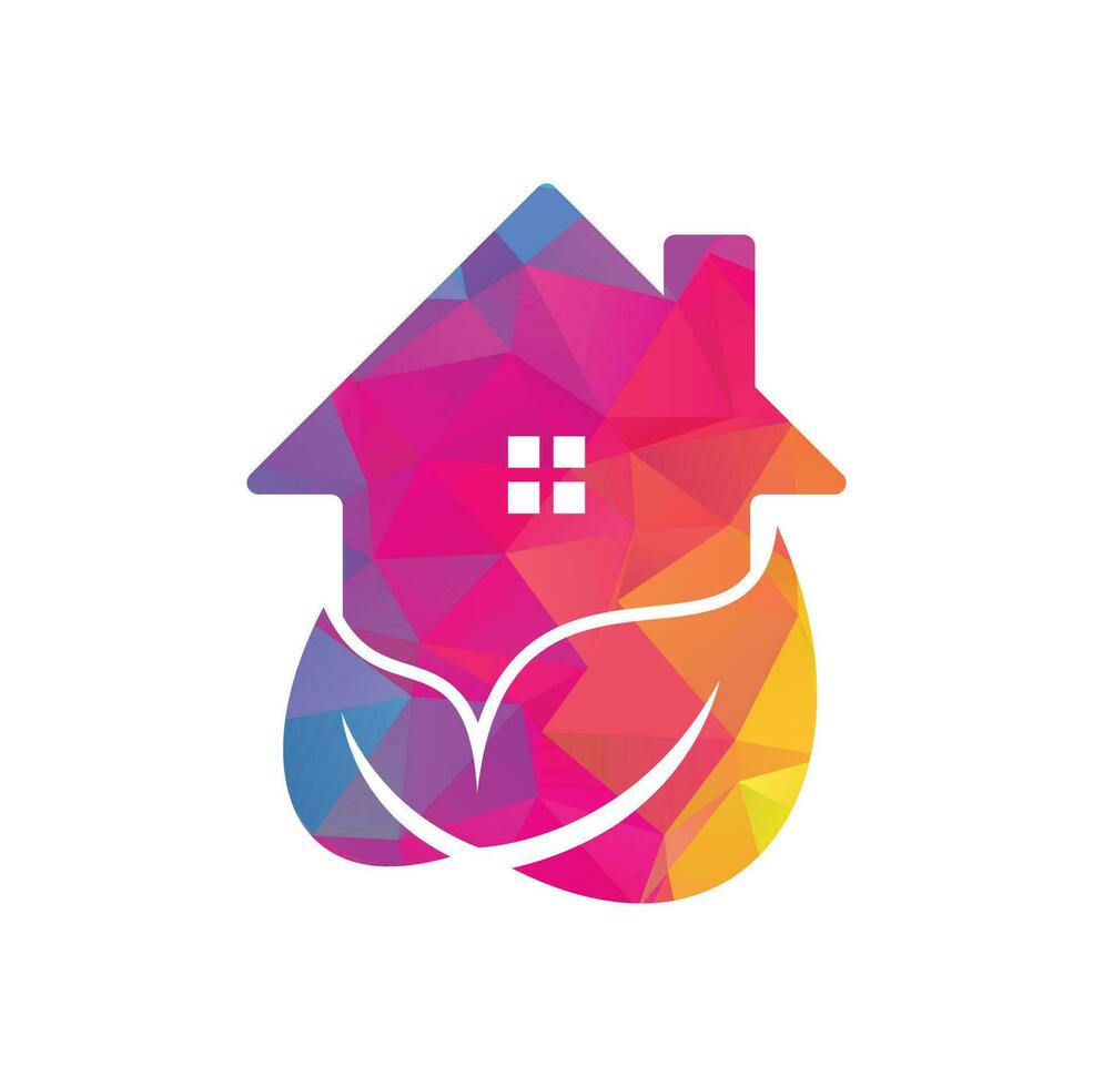 création de logo vectoriel de feuille de maison. icône de maison fraîche avec création de logo vectoriel feuille verte