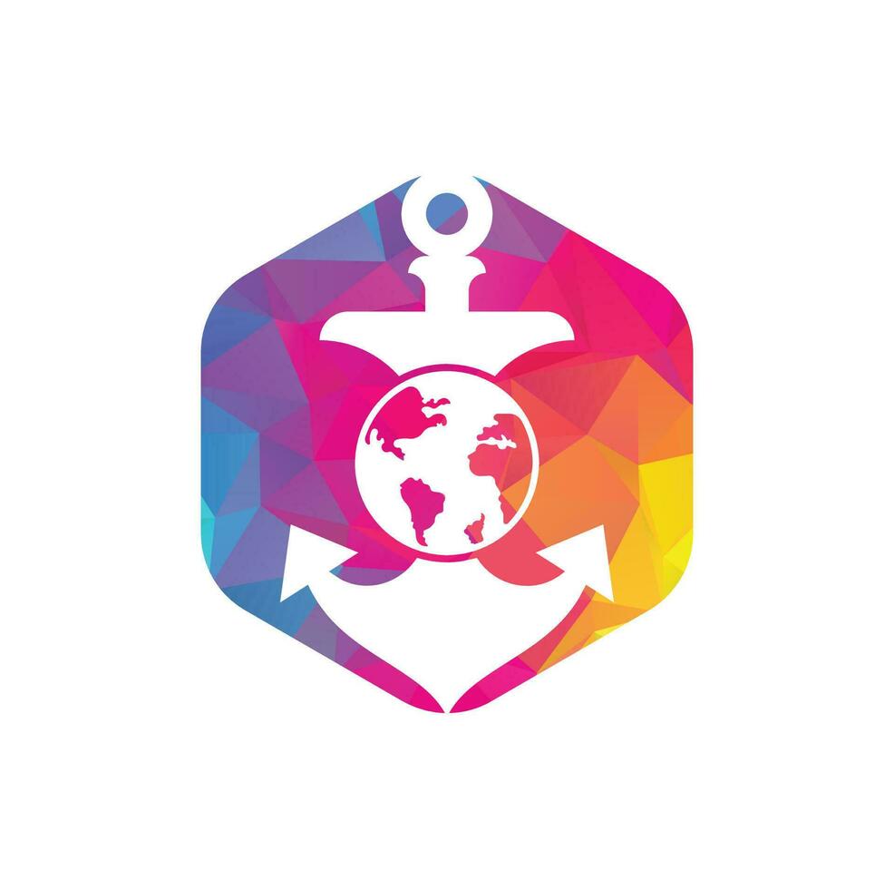 modèle de logo de globe d'ancrage. combinaison de logo ancre et planète. symbole ou icône marine et mondiale. vecteur