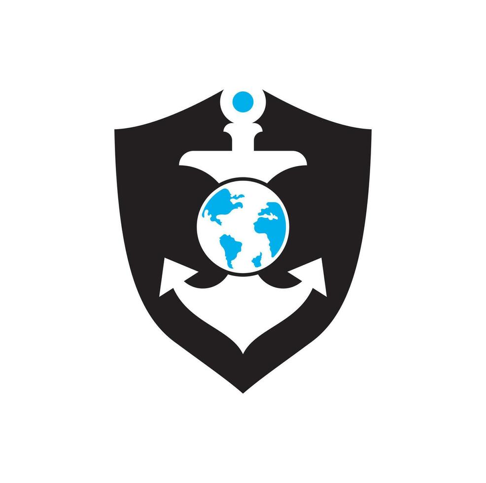 modèle de logo de globe d'ancrage. combinaison de logo ancre et planète. symbole ou icône marine et mondiale. vecteur
