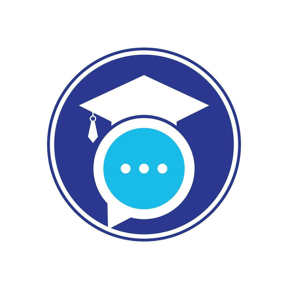 création de logo vectoriel de conversation d'éducation. chapeau de graduation avec la conception d'icône de bulle de chat.