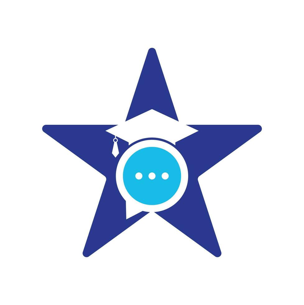 conception de logo vectoriel de concept de forme d'étoile de conversation d'éducation. chapeau de graduation avec la conception d'icône de bulle de chat.