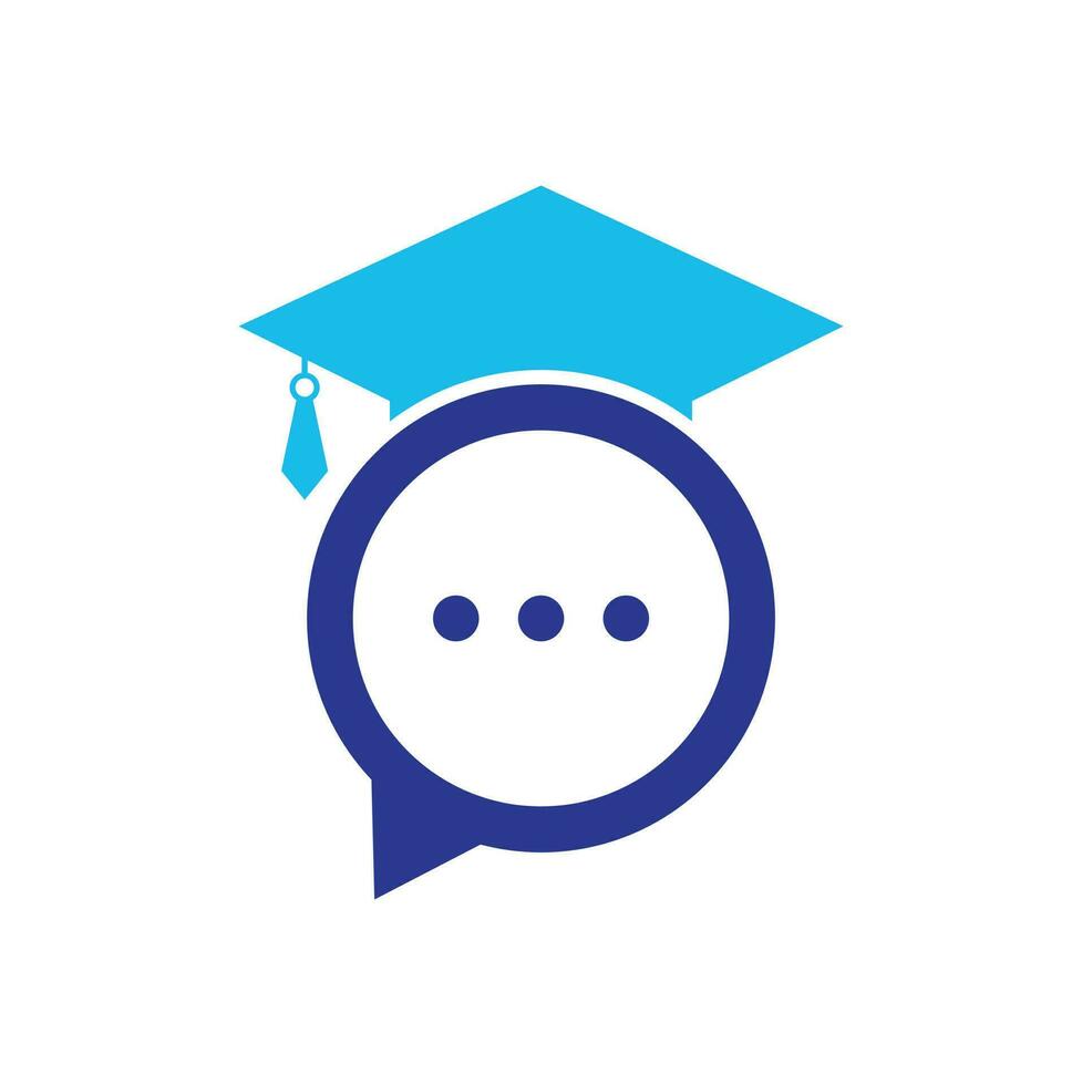 création de logo vectoriel de conversation d'éducation. chapeau de graduation avec la conception d'icône de bulle de chat.