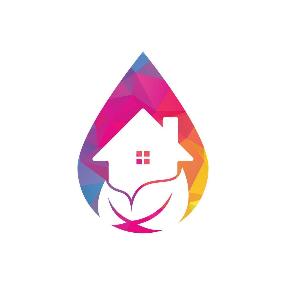 conception de logo vectoriel de concept de forme de goutte de feuille d'accueil. icône de maison fraîche avec création de logo vectoriel feuille verte