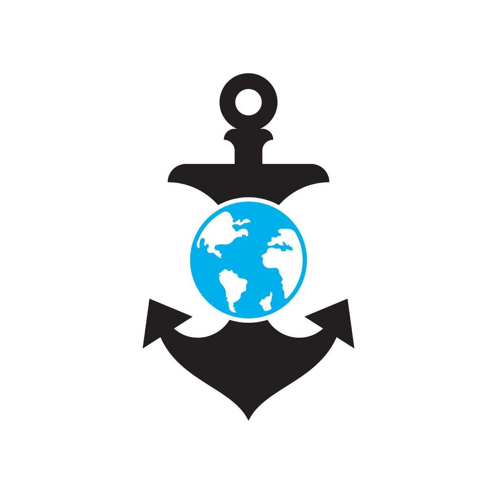 modèle de logo de globe d'ancrage. combinaison de logo ancre et planète. symbole ou icône marine et mondiale. vecteur