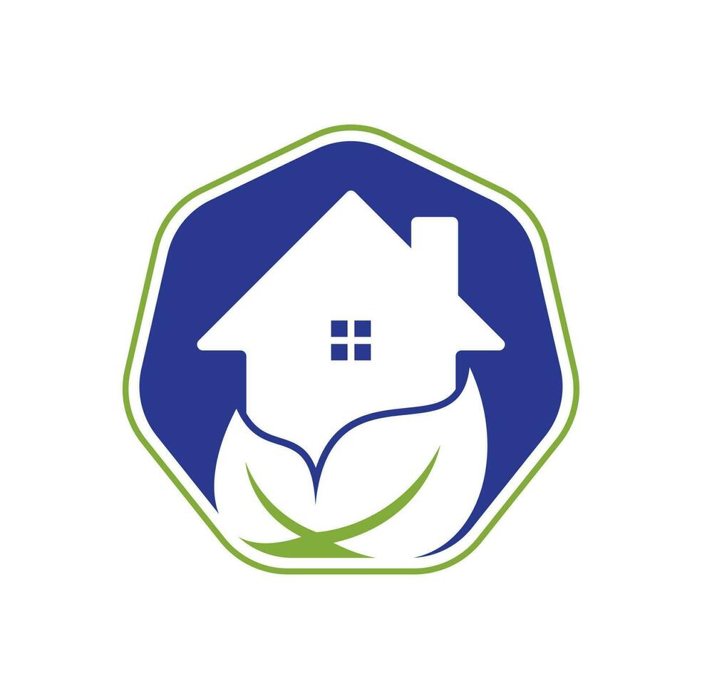 création de logo vectoriel de feuille de maison. icône de maison fraîche avec création de logo vectoriel feuille verte