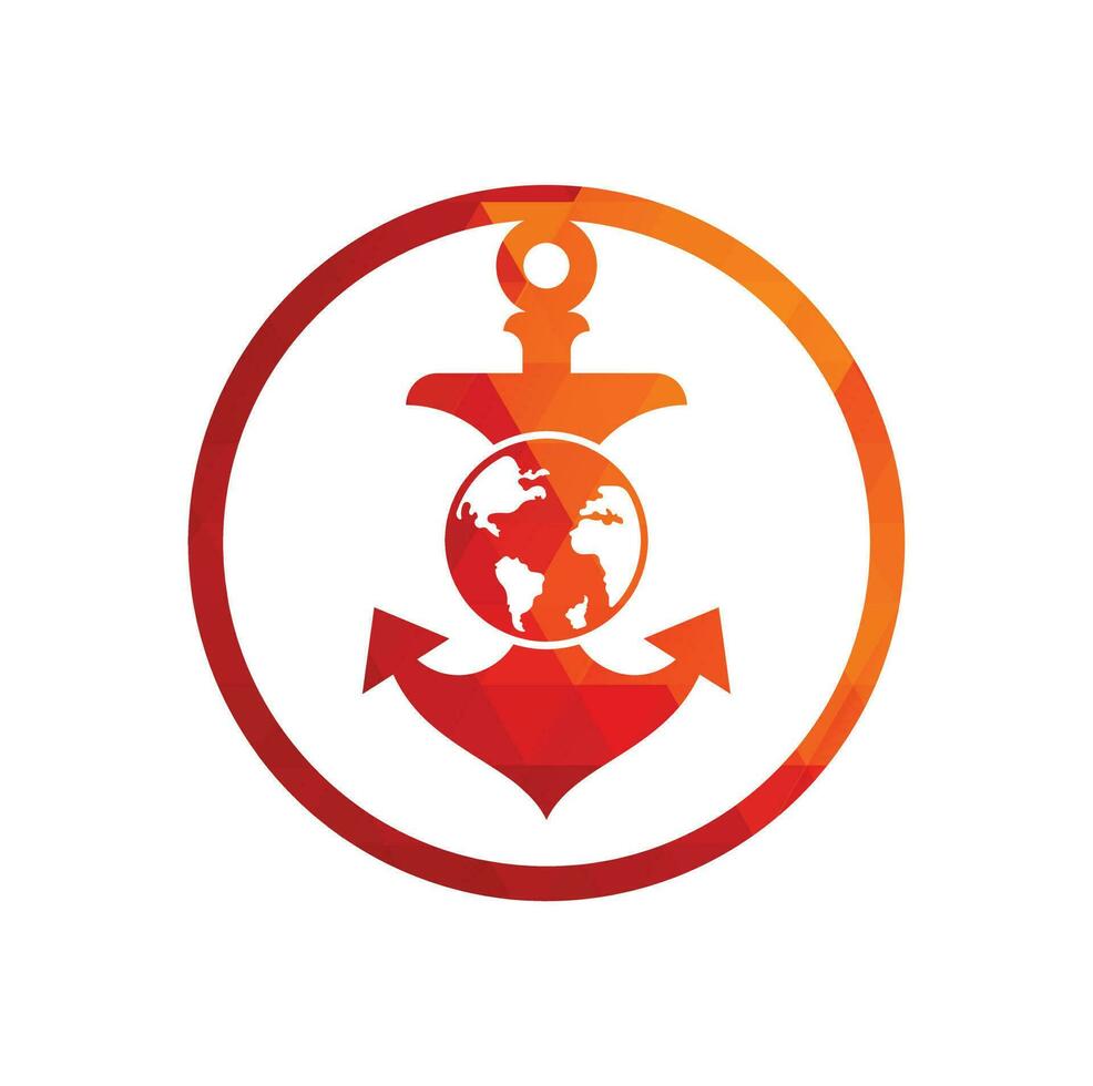 modèle de logo de globe d'ancrage. combinaison de logo ancre et planète. symbole ou icône marine et mondiale. vecteur