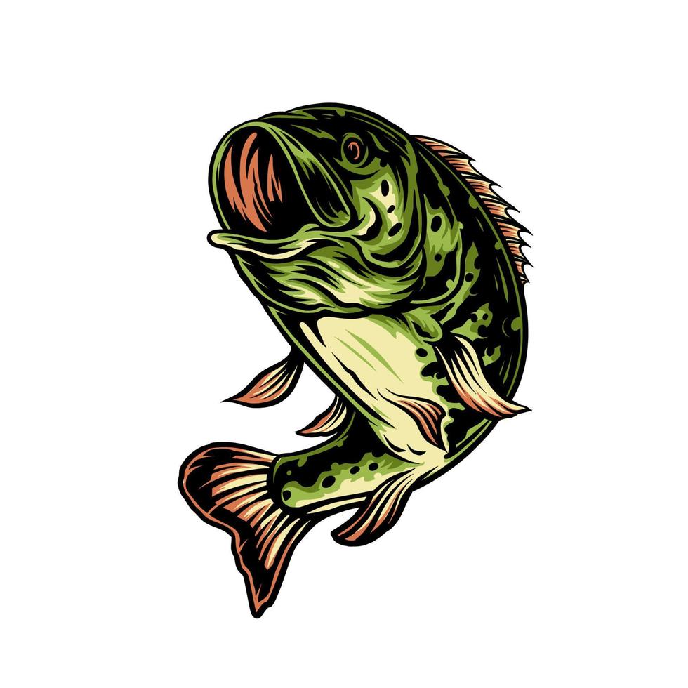 style de ligne dessinée à la main de poisson de basse avec couleur numérique, illustration vectorielle vecteur