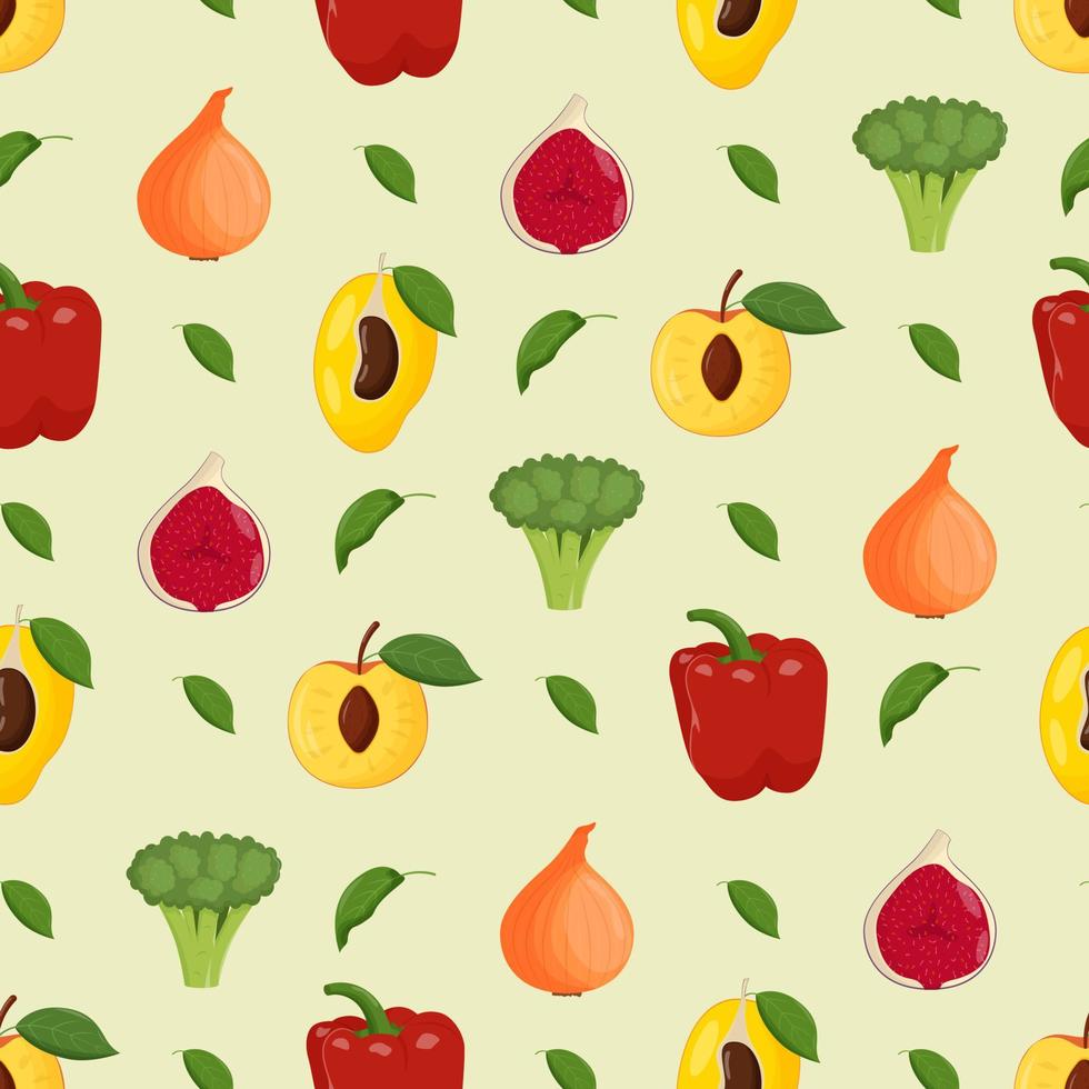 modèle sans couture de fruits et légumes. nourriture végétarienne, concept d'alimentation saine. illustration vectorielle plane vecteur