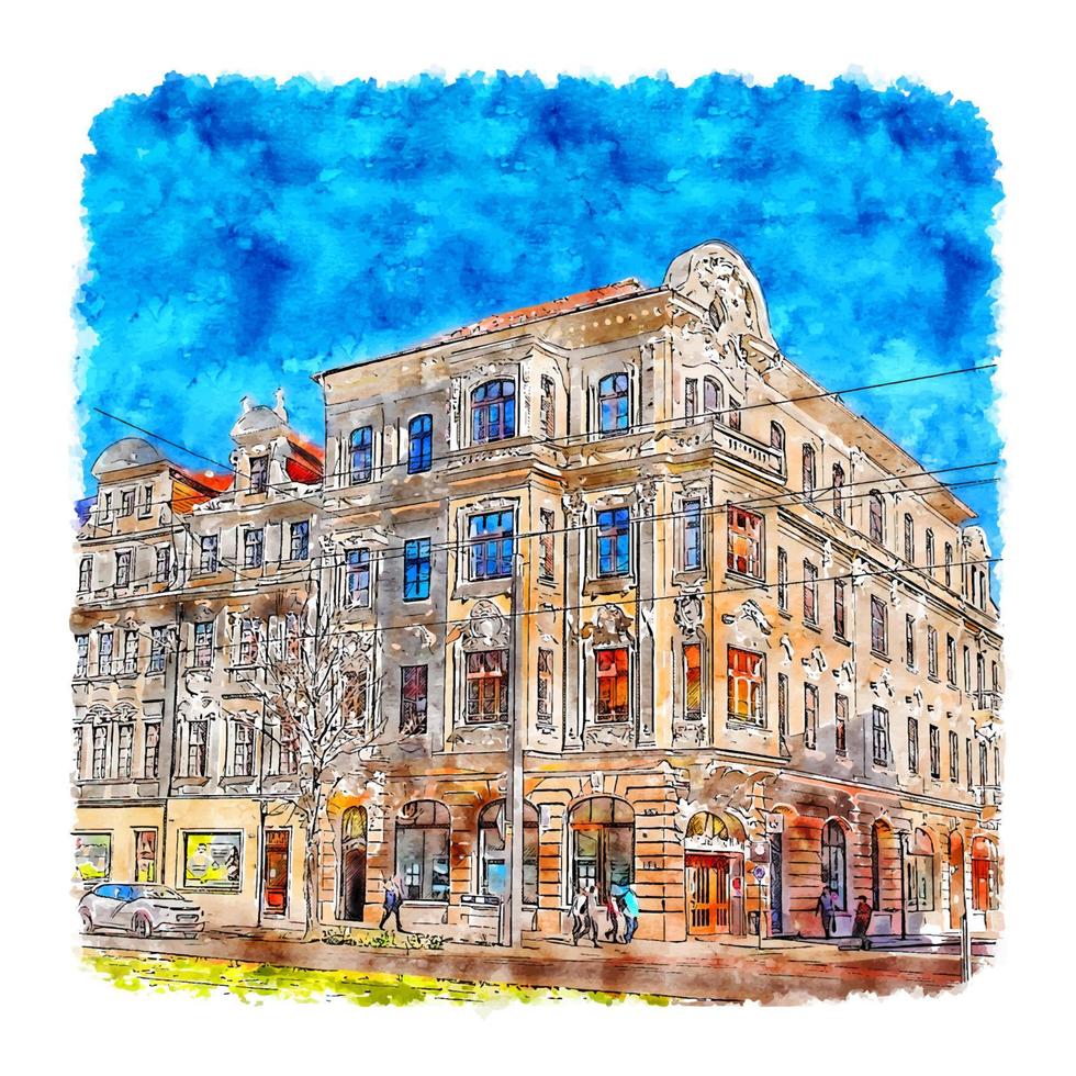 magdeburg allemagne croquis aquarelle illustration dessinée à la main vecteur