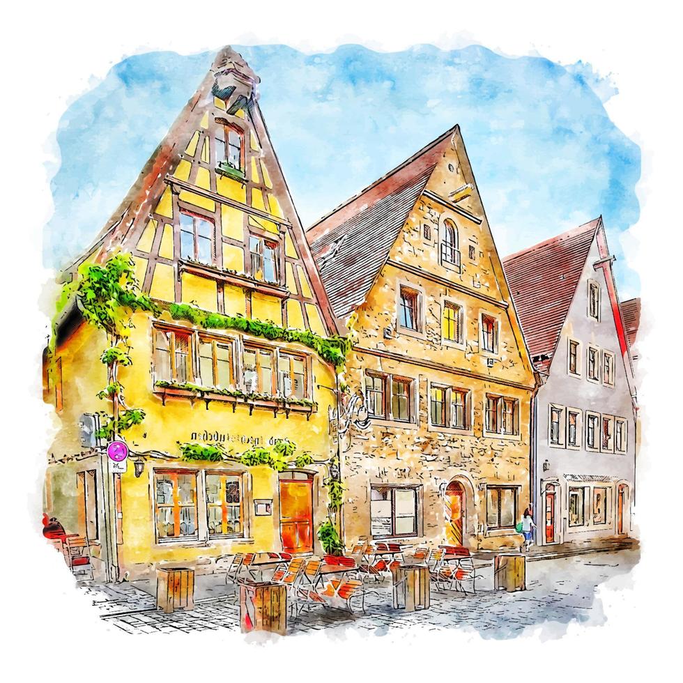 rothenburg allemagne croquis aquarelle illustration dessinée à la main vecteur