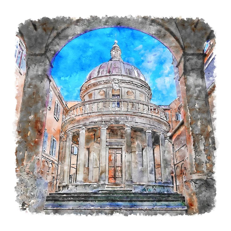 roma italie croquis aquarelle illustration dessinée à la main vecteur