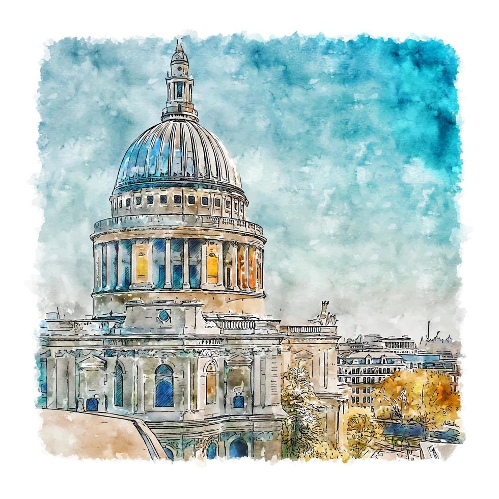 cathédrale st pauls angleterre croquis aquarelle illustration dessinée à la main vecteur