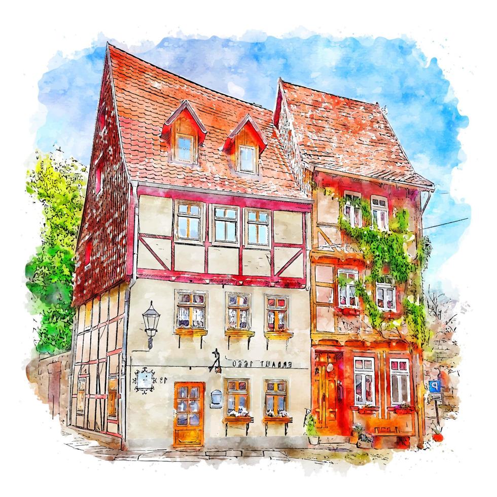 architecture allemagne croquis aquarelle illustration dessinée à la main vecteur