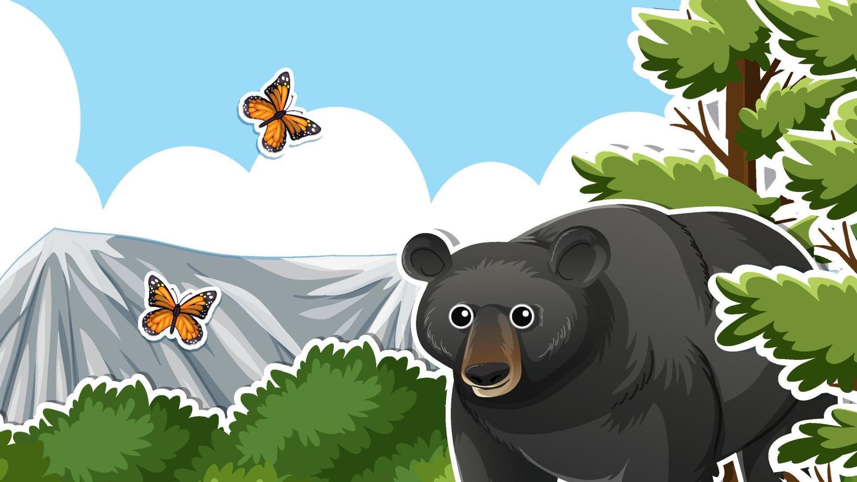 conception de vignettes avec ours noir dans la forêt vecteur