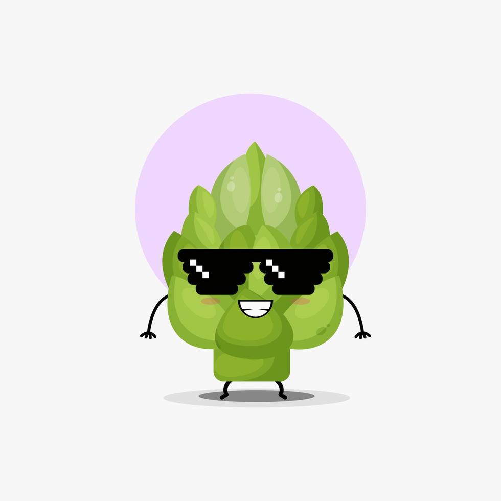 mignon personnage de légumes d'artichaut avec des lunettes pixel vecteur