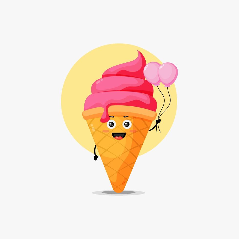 illustration d'un joli personnage de crème glacée portant un ballon vecteur