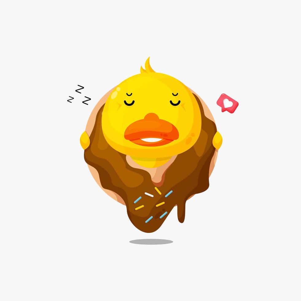 canard mignon dormant sur une icône d'illustration de beignet vecteur