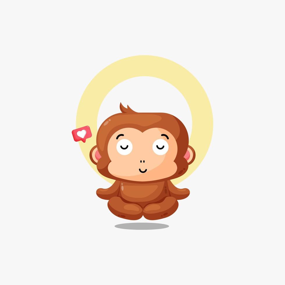 mignon, singe, faire, yoga, pose, illustration, icône vecteur