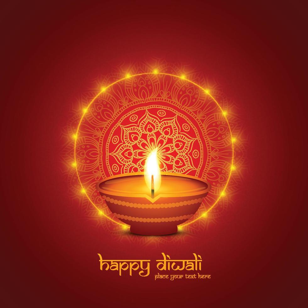 belle carte de voeux diwali avec fond de lampe à huile diya brillant vecteur