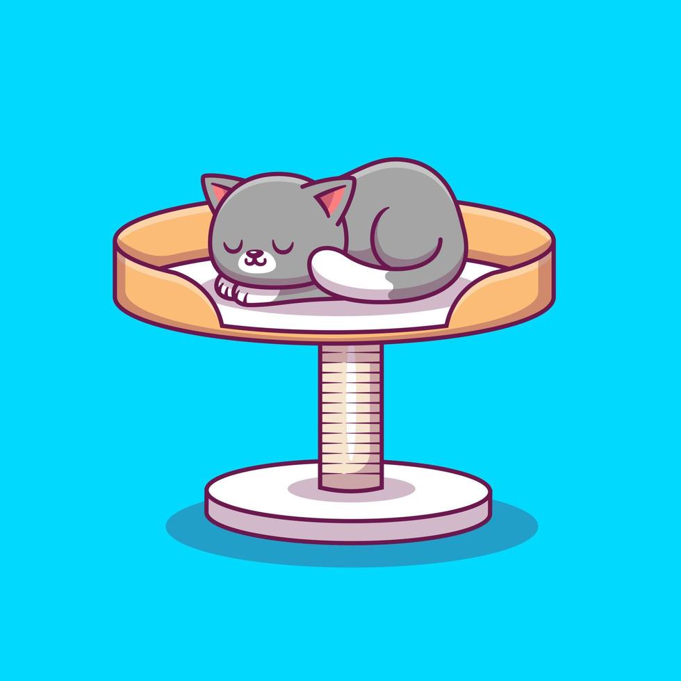 chat mignon dormant sur l'illustration d'icône de vecteur de dessin animé scratcher. concept d'icône d'animal et d'objet isolé vecteur premium. style de dessin animé plat