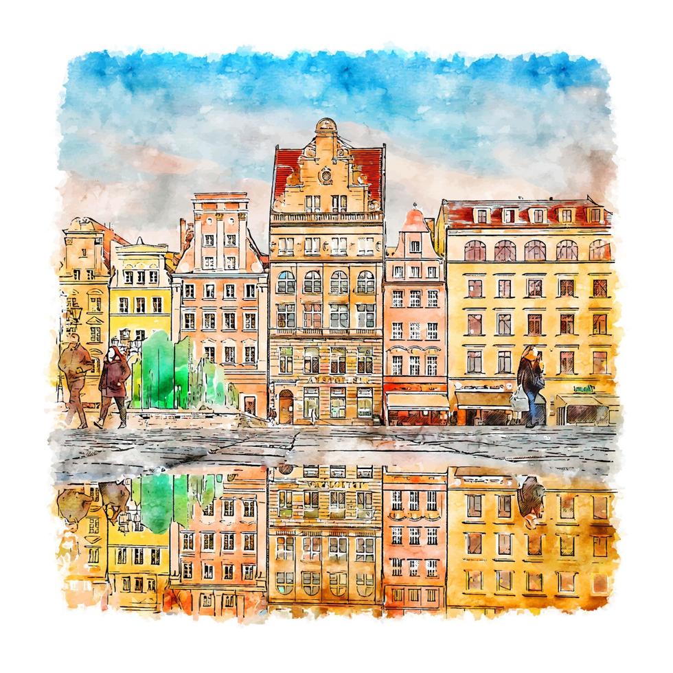 architecture pologne croquis aquarelle illustration dessinée à la main vecteur