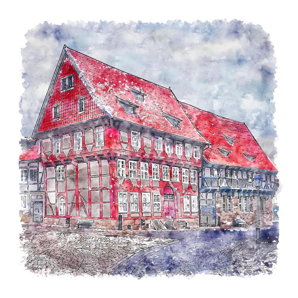 bad gandersheim allemagne croquis aquarelle illustration dessinée à la main vecteur