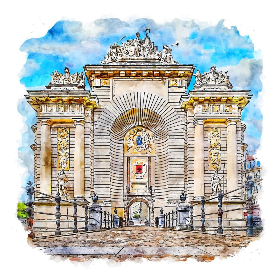 lille france croquis aquarelle illustration dessinée à la main vecteur