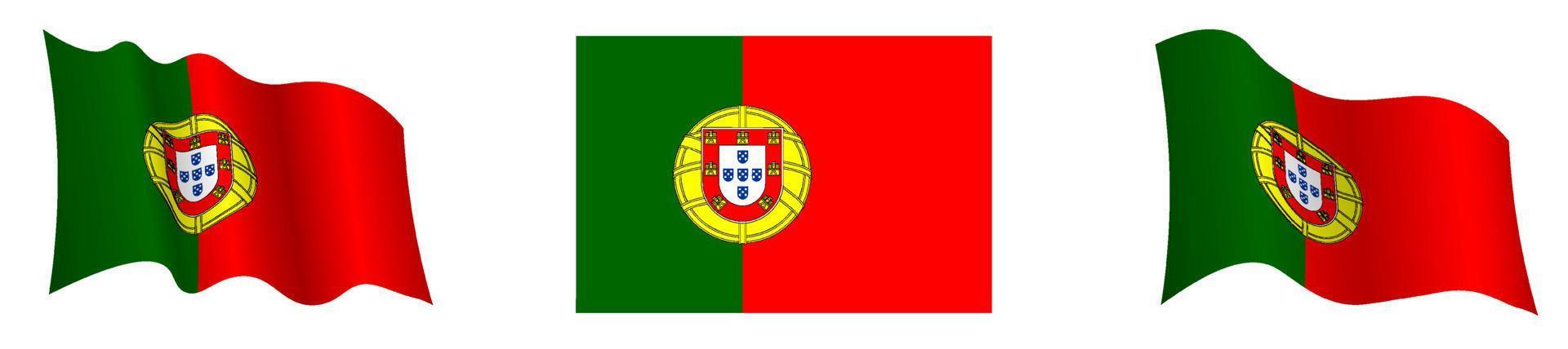 drapeau du portugal en position statique et en mouvement, se développant au vent dans des couleurs et des tailles exactes, sur fond blanc vecteur