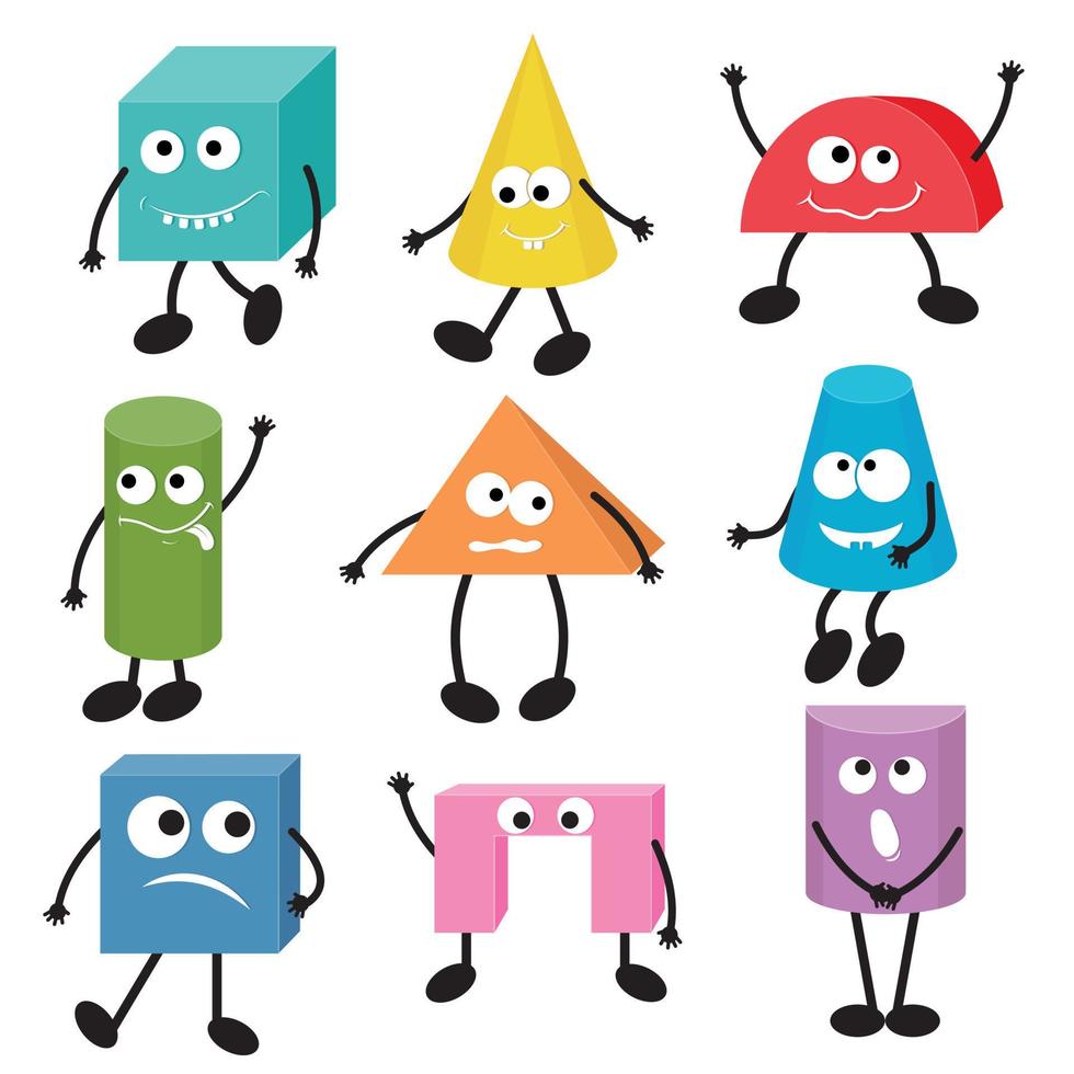 personnages, formes géométriques volumétriques multicolores de kawaii, illustration vectorielle de couleur vecteur