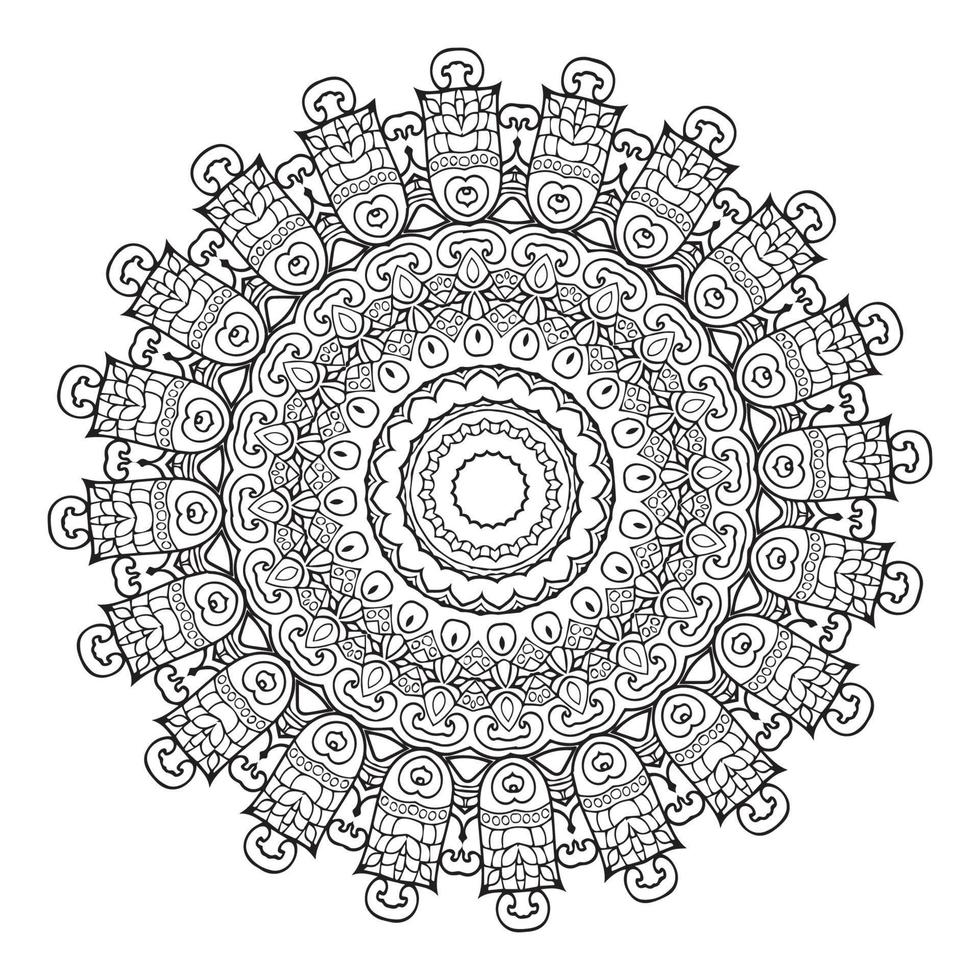 livre de coloriage de mandala abstrait vecteur rond noir et blanc pour adultes, chemise de peinture à motif de dentelle et conception d'autocollant de tuile