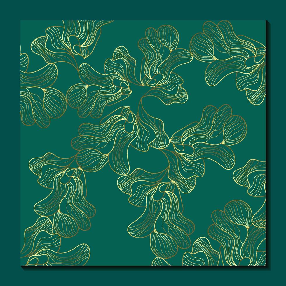 illustration vectorielle de fond de feuille florale de luxe en or vert vecteur