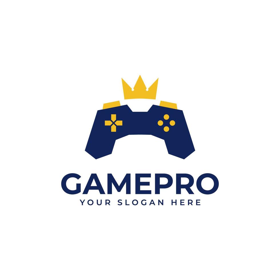 concept de conception de logo pro player gamer avec jeu de joystick et couronne vecteur