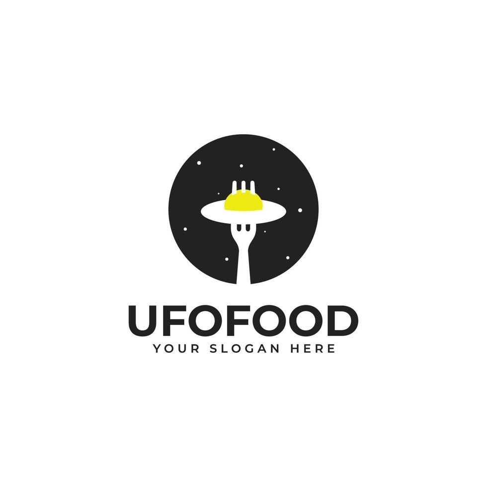 concept de logo alimentaire pour café ou restaurant avec omelette ou œuf au plat, fourchette, ovni vecteur