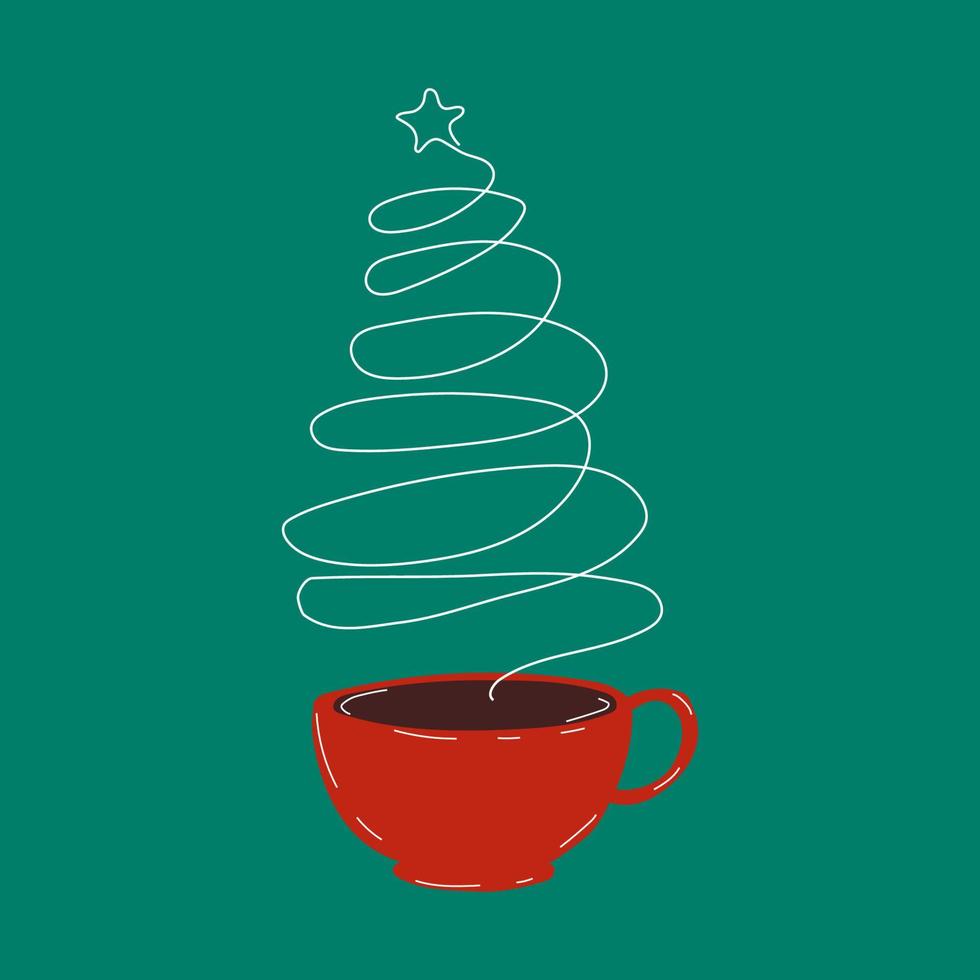 tasse d'où sort de la vapeur en forme d'arbre de noël. vecteur