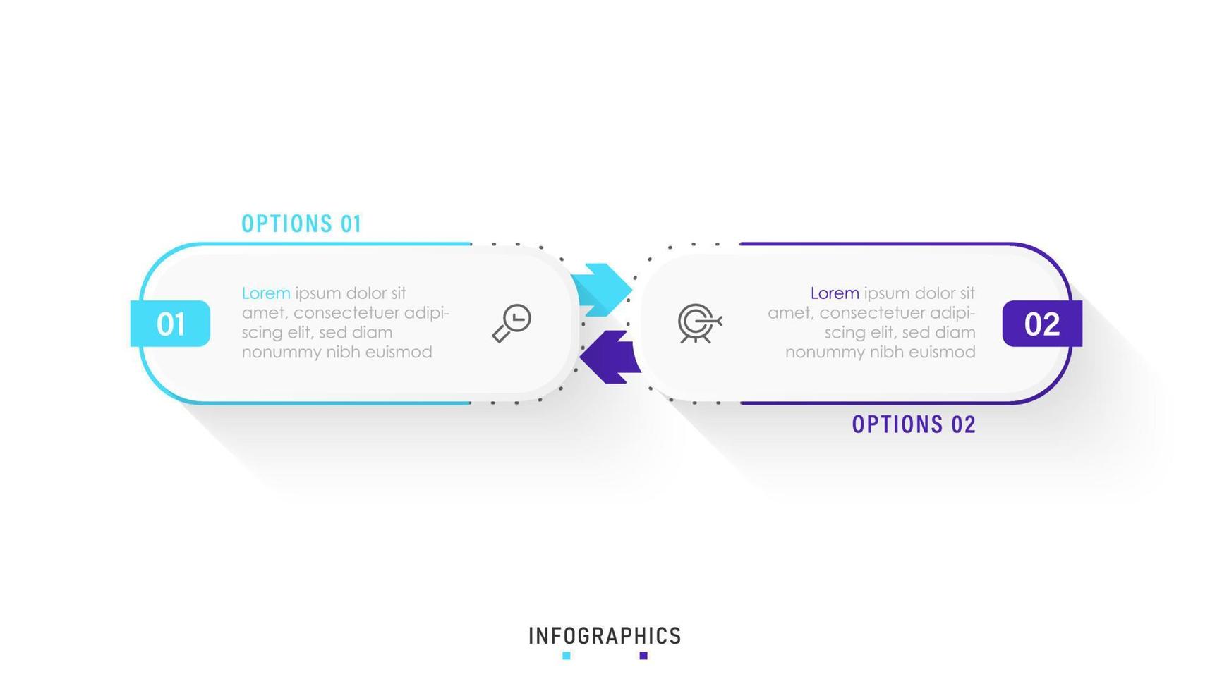 modèle de conception d'étiquettes infographiques vectorielles avec icônes et 2 options ou étapes. peut être utilisé pour le diagramme de processus, les présentations, la mise en page du flux de travail, la bannière, l'organigramme, le graphique d'informations. vecteur