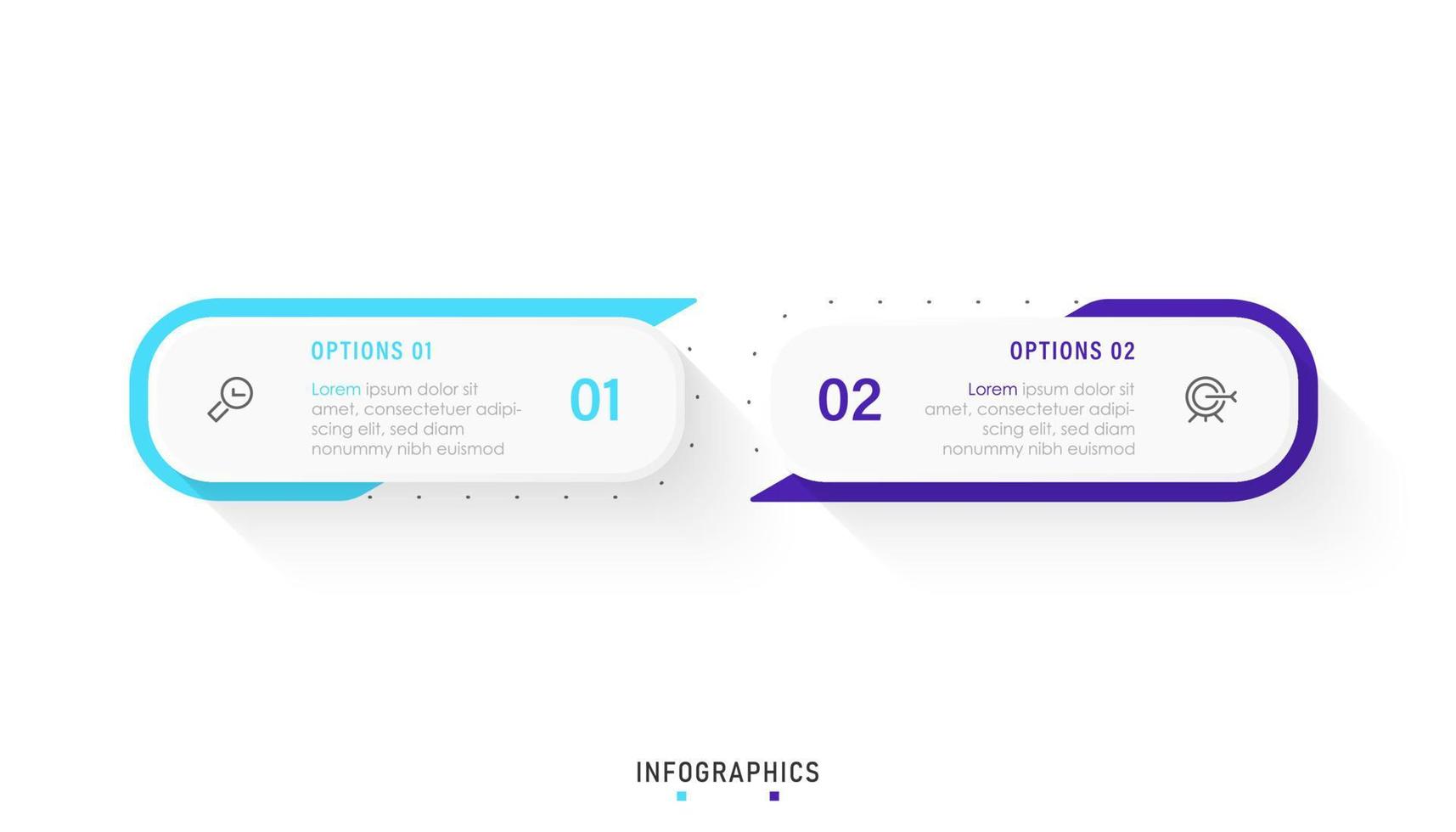 modèle de conception d'étiquettes infographiques vectorielles avec icônes et 2 options ou étapes. peut être utilisé pour le diagramme de processus, les présentations, la mise en page du flux de travail, la bannière, l'organigramme, le graphique d'informations. vecteur