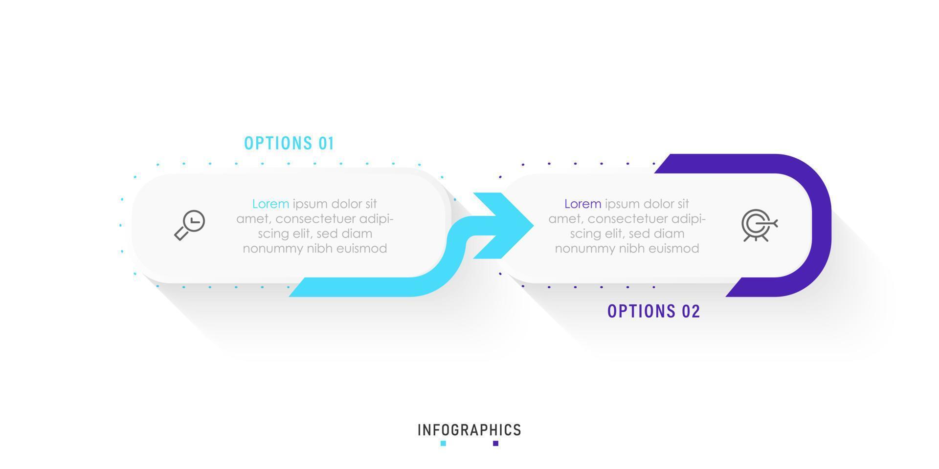 modèle de conception d'étiquettes infographiques vectorielles avec icônes et 2 options ou étapes. peut être utilisé pour le diagramme de processus, les présentations, la mise en page du flux de travail, la bannière, l'organigramme, le graphique d'informations. vecteur