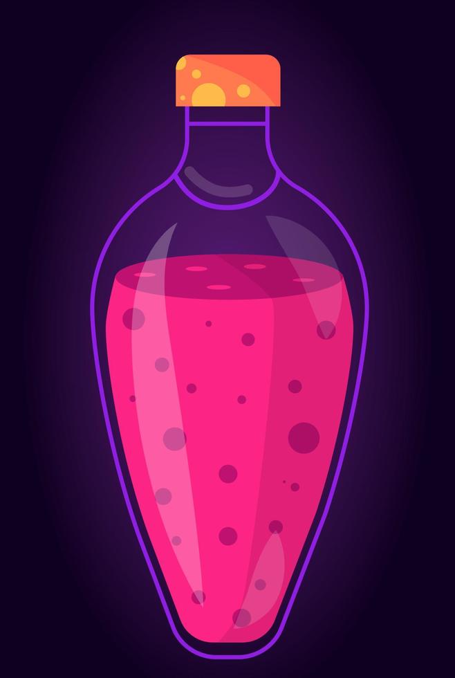 bouteille en verre transparent avec potions magiques. liquide magique. graphiques vectoriels vecteur