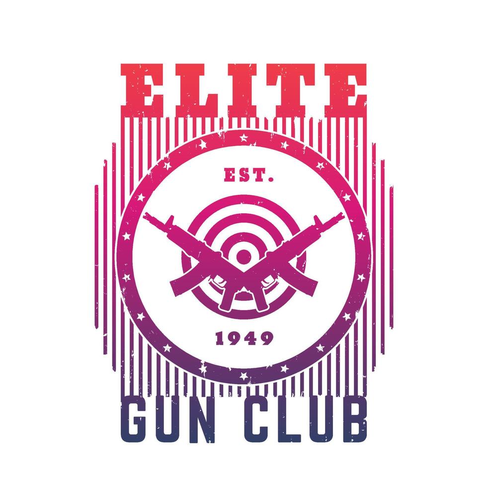emblème du club de tir avec fusils automatiques et cible, t-shirt imprimé sur blanc vecteur