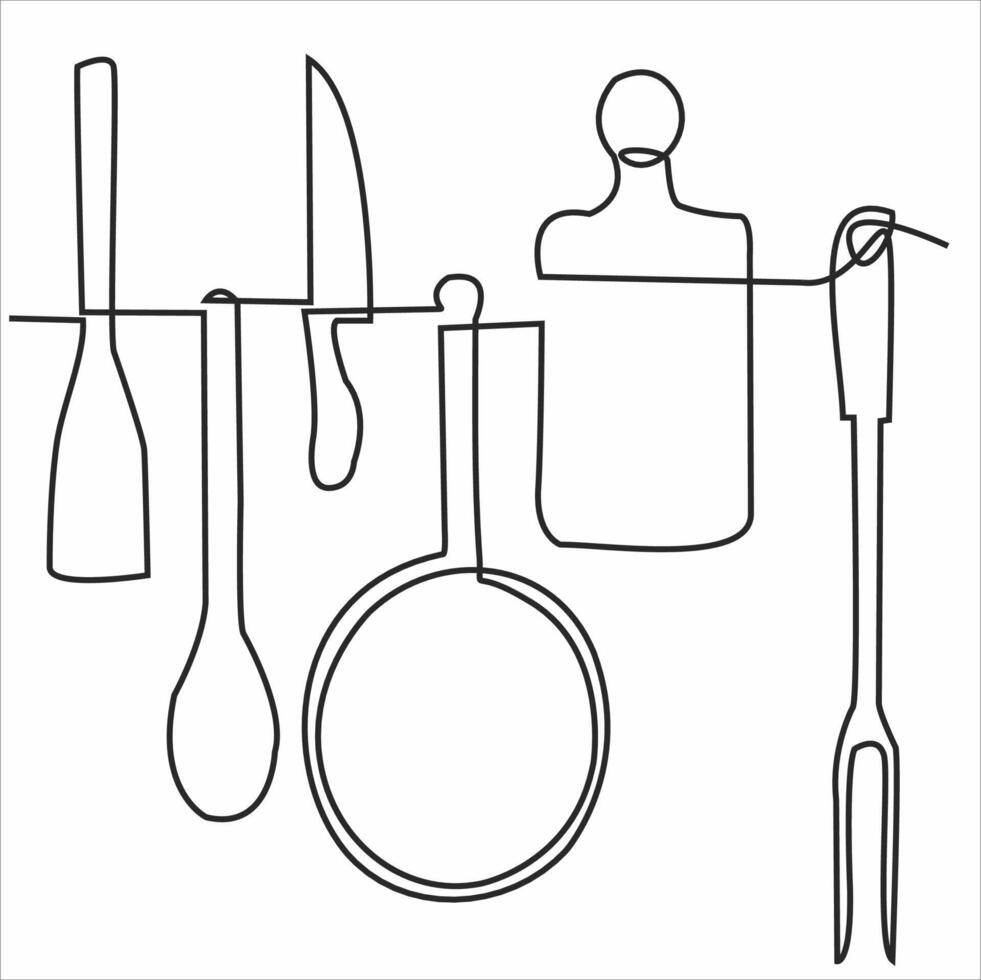 dessin au trait continu de logo de cuisine vecteur