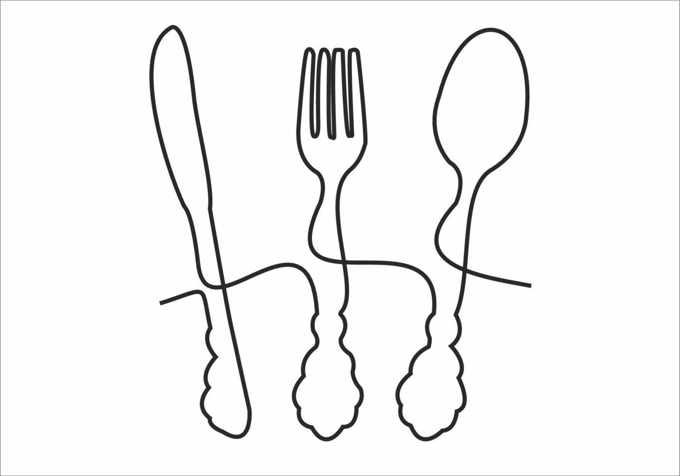 dessin au trait continu de logo de cuisine vecteur