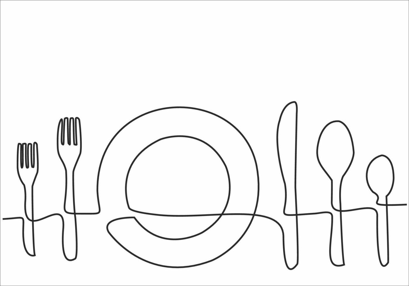 dessin au trait continu de logo de cuisine vecteur