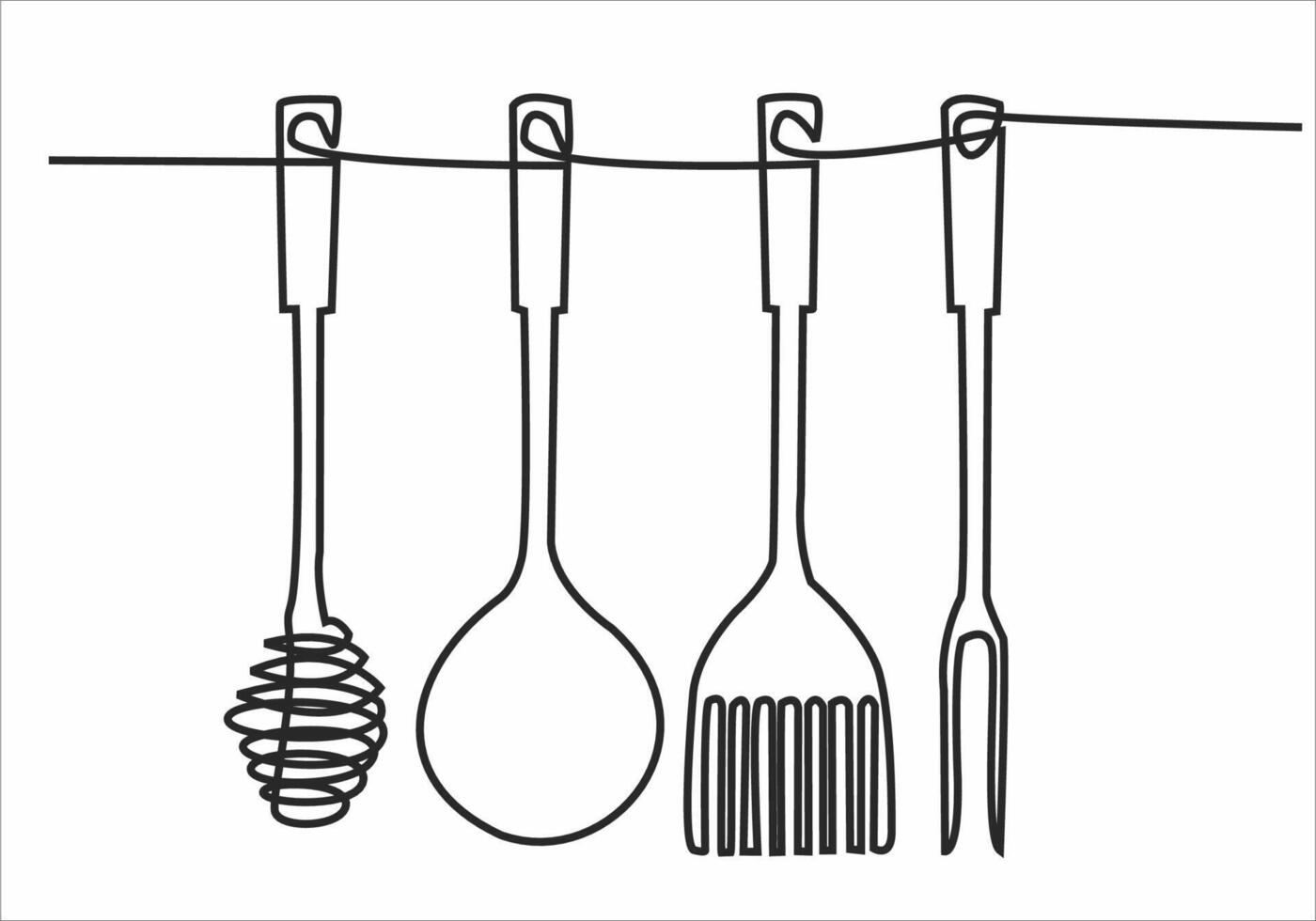 dessin au trait continu de logo de cuisine vecteur