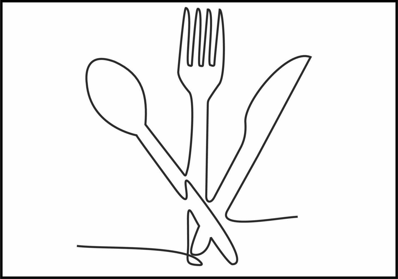 dessin au trait continu de logo de cuisine vecteur